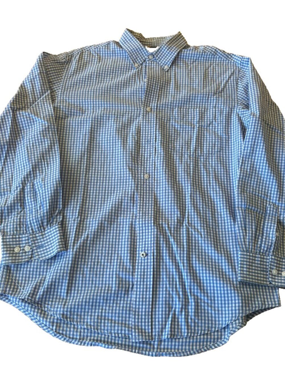 Club Room Light Blue Gingham Check Mens Cotton Button Down Shirt Preppy Medium